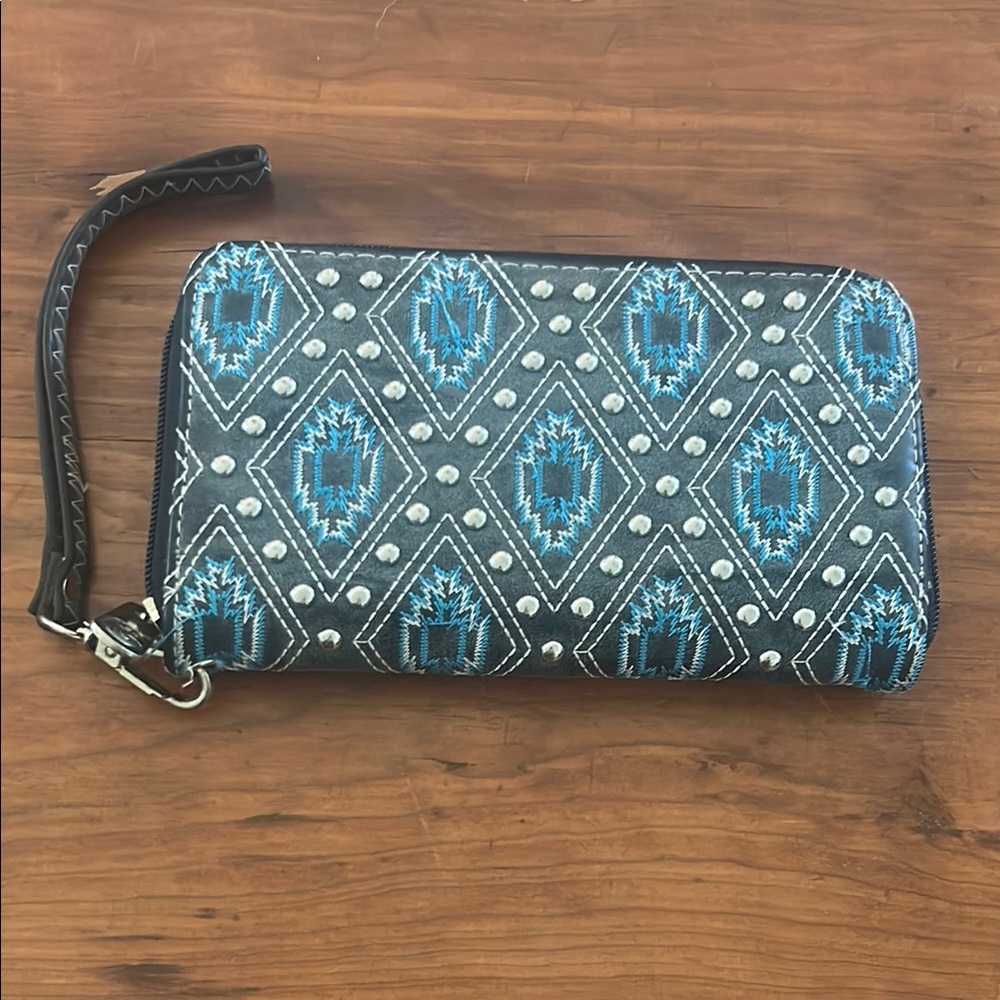 Blue and Gray Patterned Women's Clutch